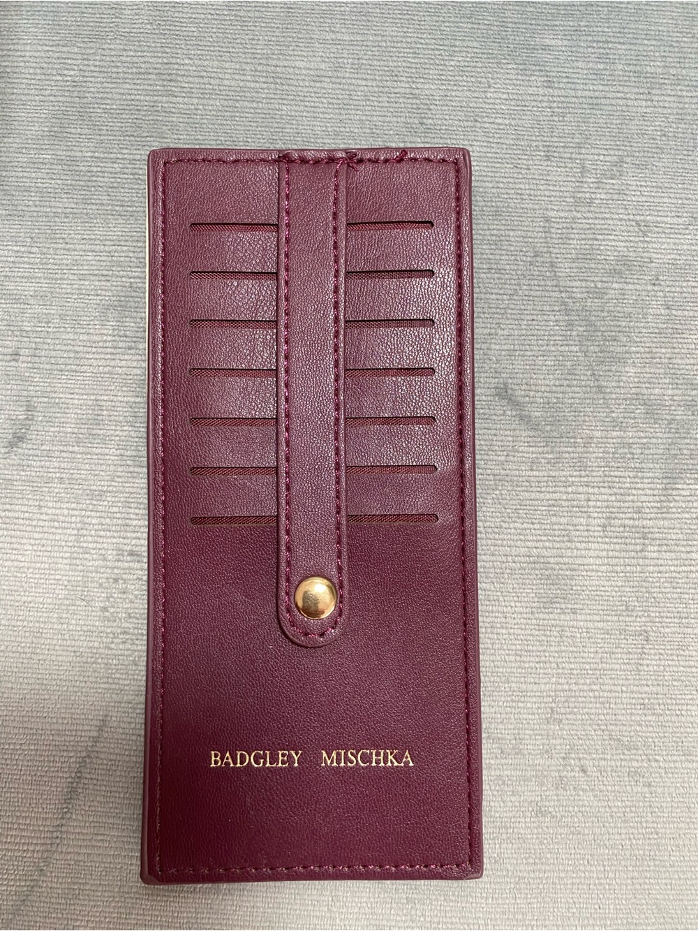 Badgley Mischka Plum Leather Card & Key Slot Holder with Gold Hardware